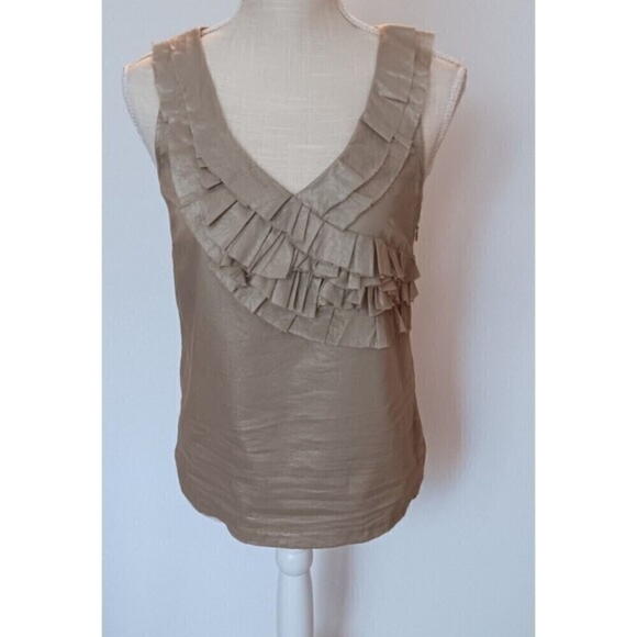 J Crew Women's Size 0 Sleeveless Gold Ruffle Front Cotton Work Top w/Side Zip - Picture 1 of 9